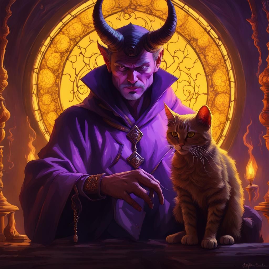 The Devil Petting a Cat: Dark Fantasy Art