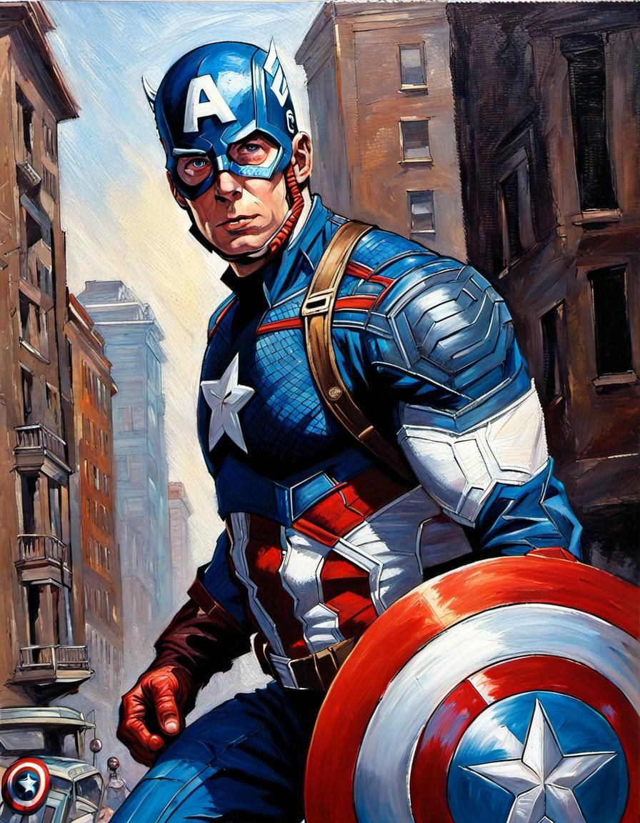 Spider-Man and Captain America Oil Painting