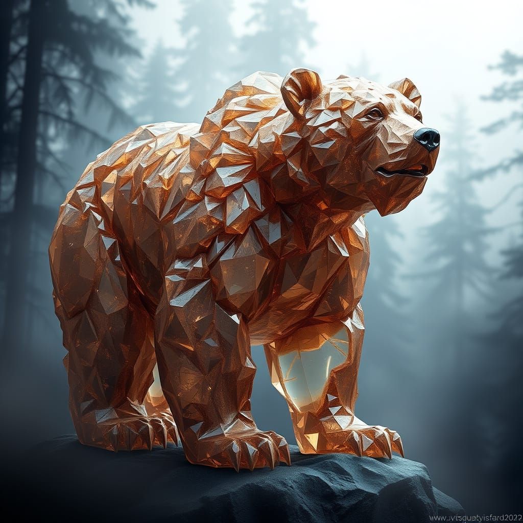 Crystal Grizzly Bear in Mystical Forest
