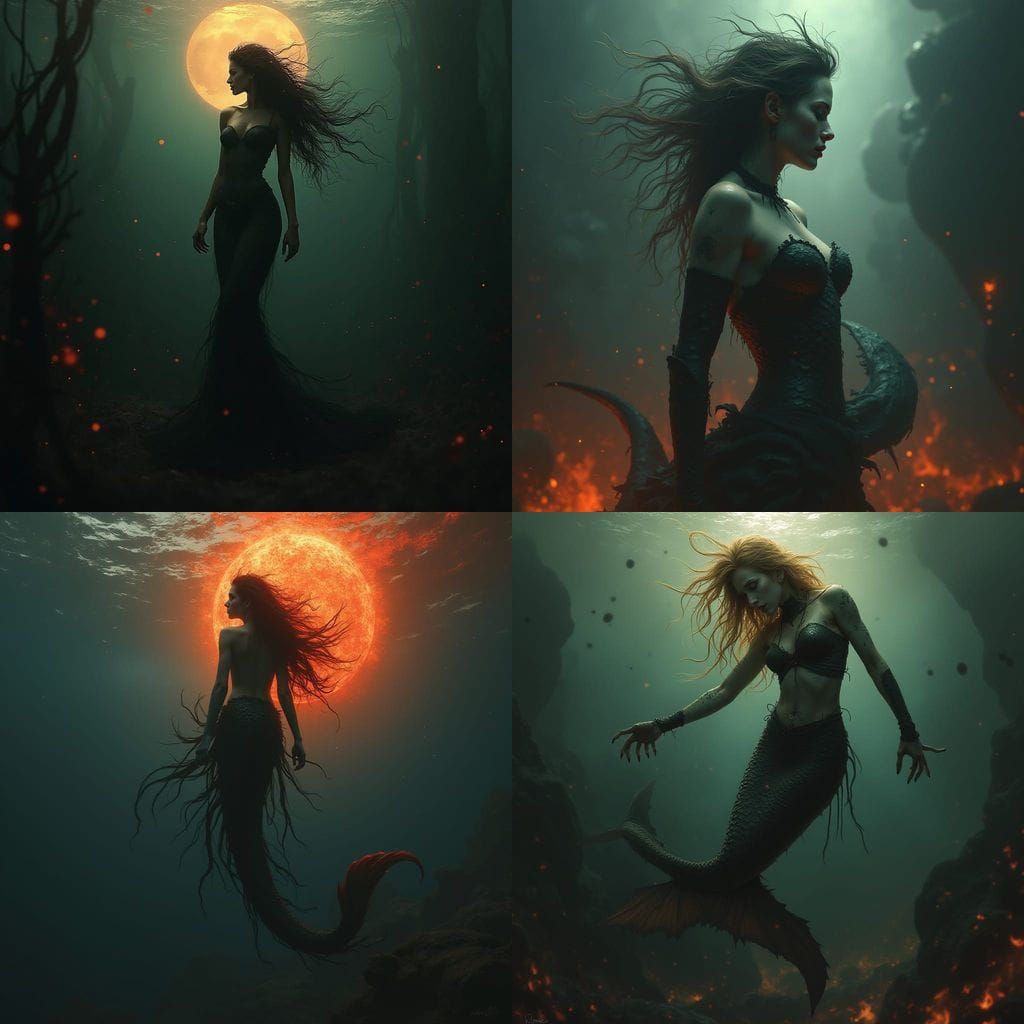 Vampiric Mermaid Queen in Blazing Underwater Abyss