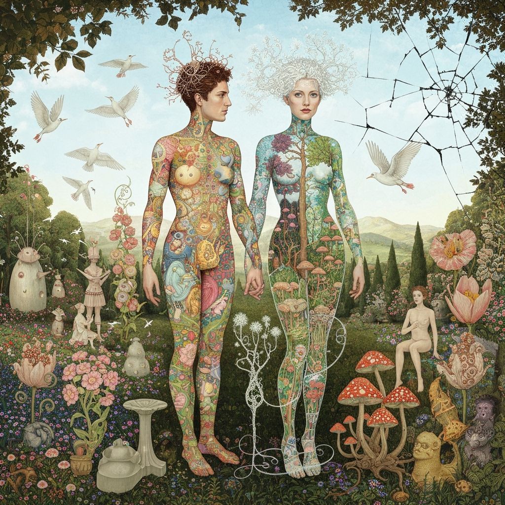Surreal Garden Party in a Klimt-Bosch Style