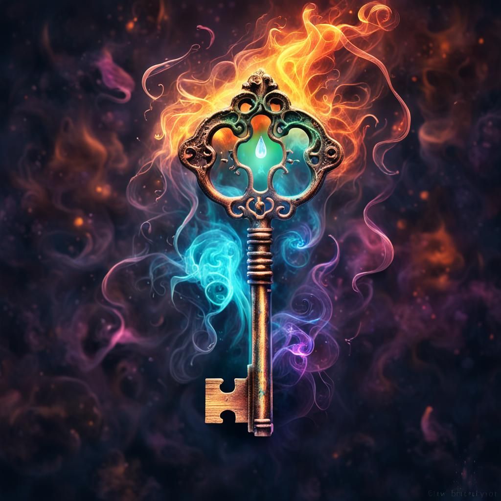 Glowing Key Made of Ghostly Flames