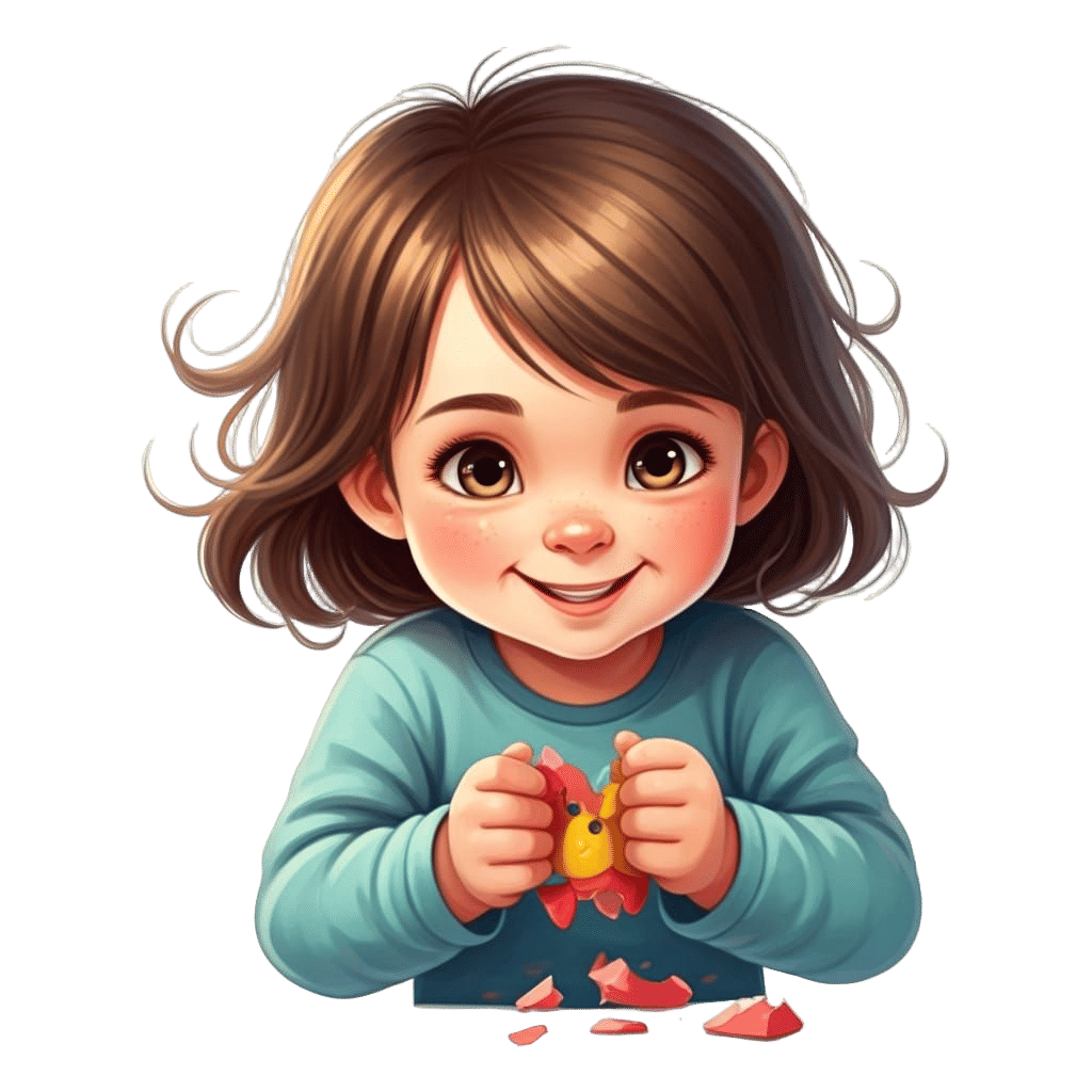 Mischievous Girl Breaking Toy: Semi-Realistic Illustration