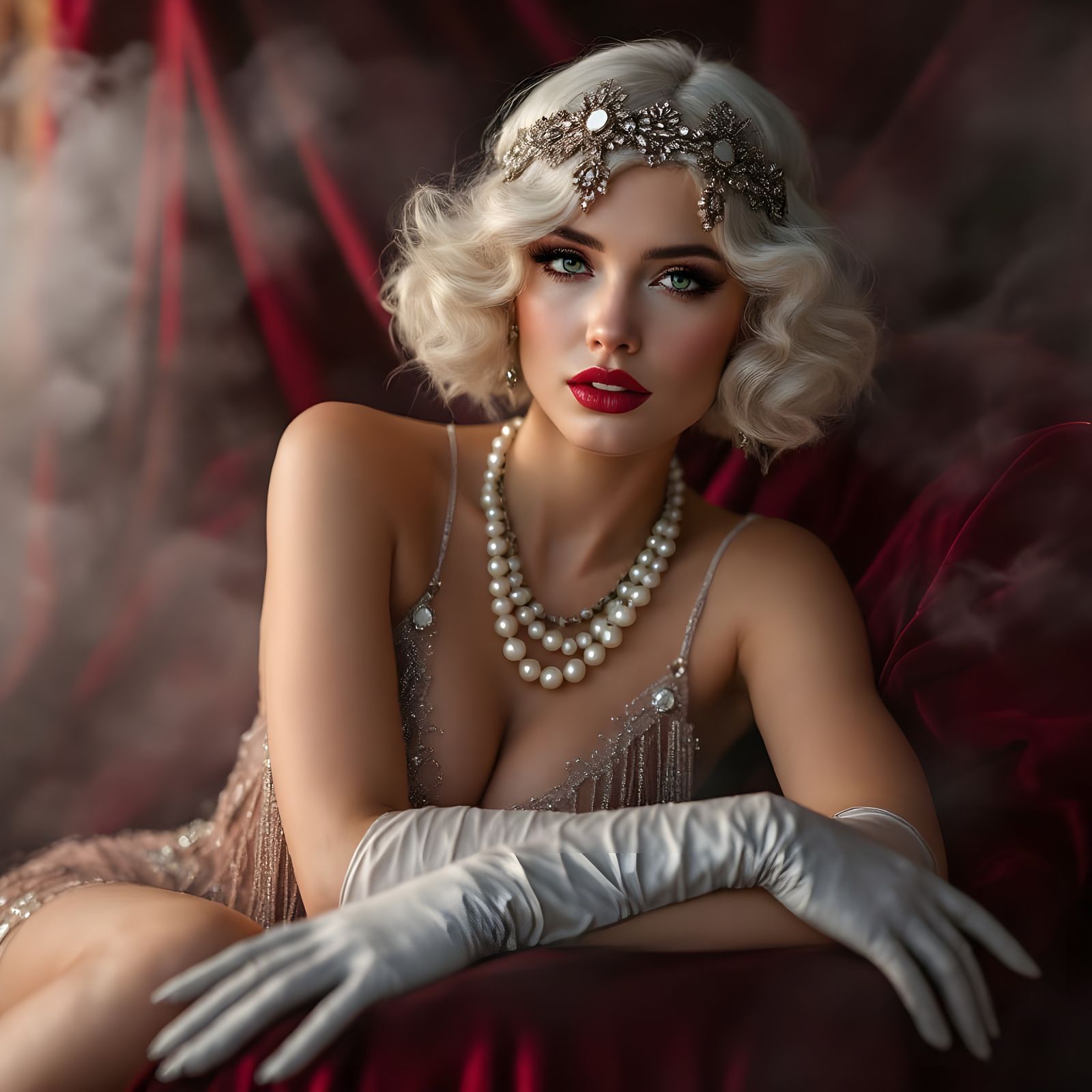 Vintage Flapper Girl Captured in Elegant Black-and-White Por...