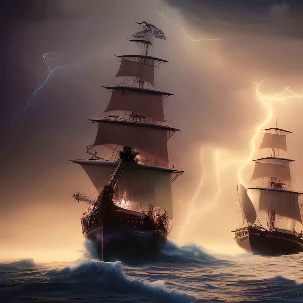 Pirate Ship Adrift in Stormy Seas
