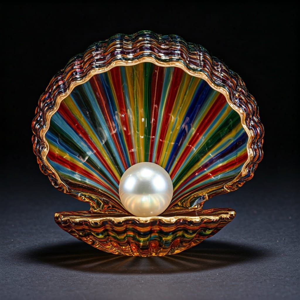 Glass Seashell with Pearl: A Colorful Marine Treasure
