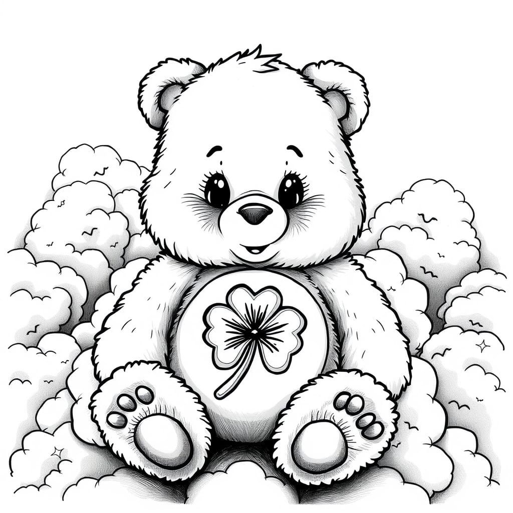 Cute Cartoon Fuzzy Teddy Bear in Whimsical Cloud World