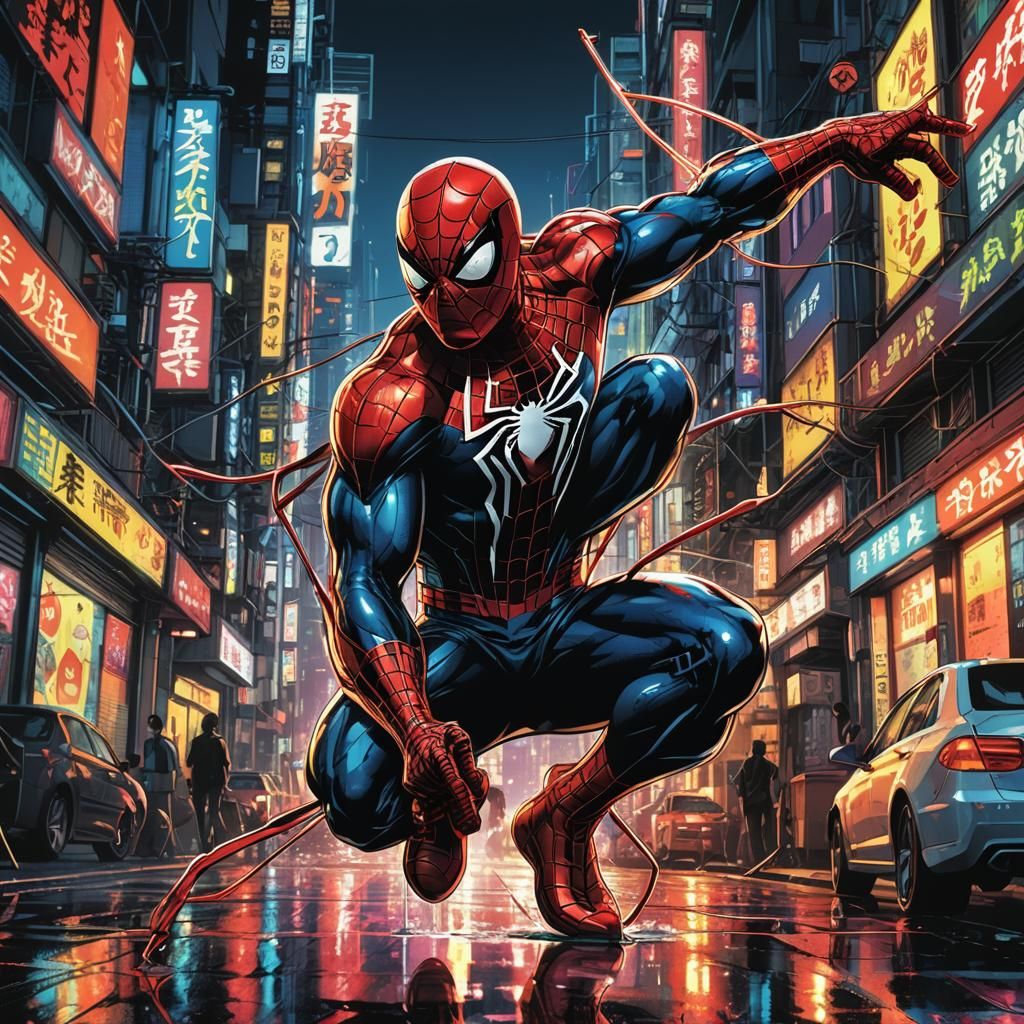 Spiderman Swings Through Tokyo: Comic Book Style