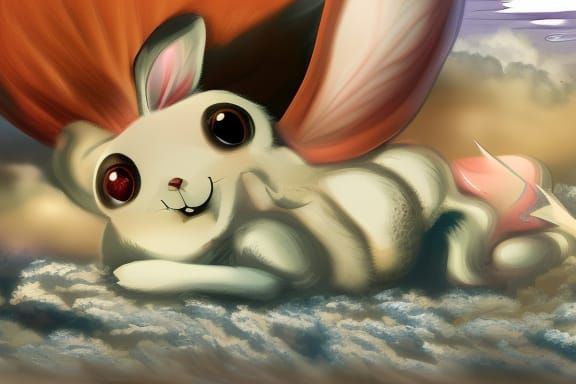 Cute Rabbit on Clouds in Fairycore Fantasy Style