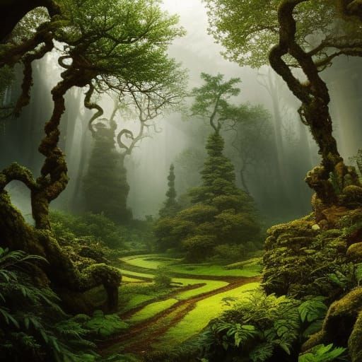 Ethereal Elven Architecture in Baroque Forest