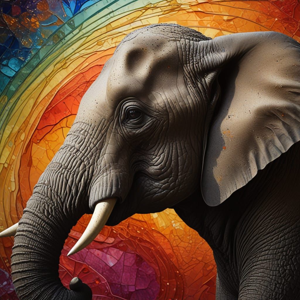 Surrealist Elephant Emerges in Vibrant Glass-Like Hues