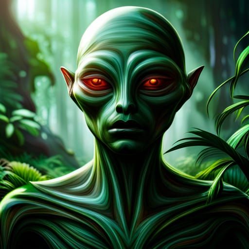 Humanoid Slime Alien in Rainforest: Hyperrealistic Portrait