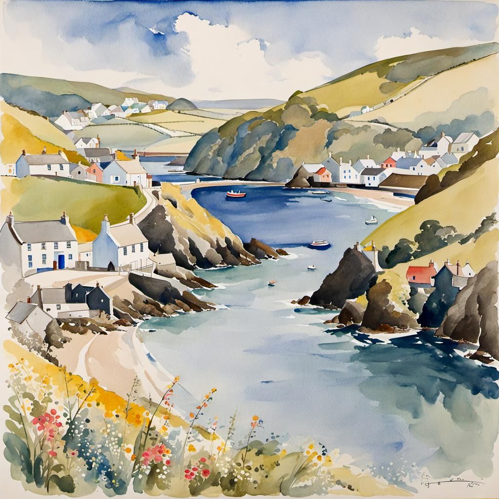 Solva Fishing Village in Watercolour and Gouache