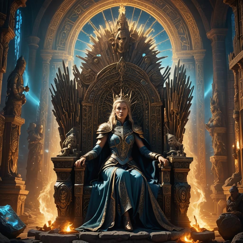 Mystical Queen on Throne: Fantasy Concept Art