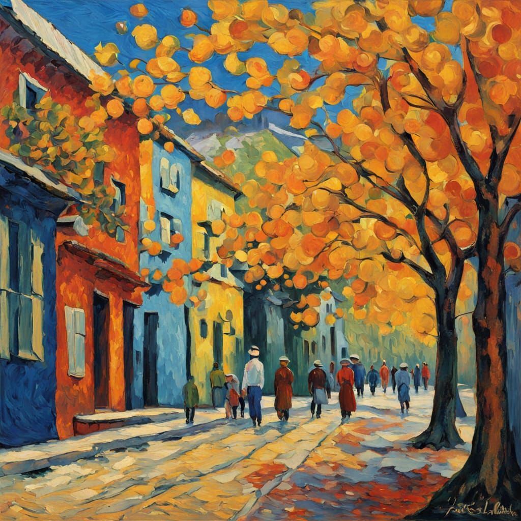 Batumi Street Scene in Vibrant Neo-Impressionist Style