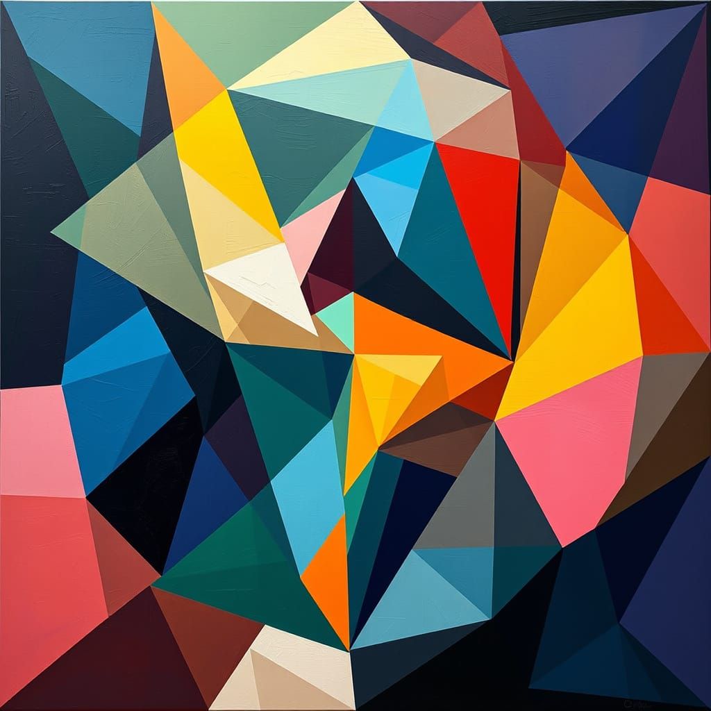 Geometric Cubist Painting in Art Deco Style