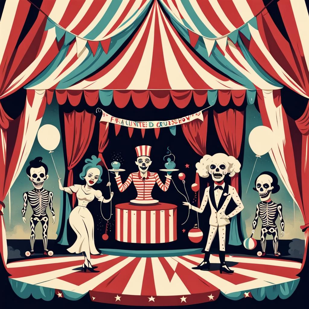 Retro Haunted Circus Freakshow Illustration