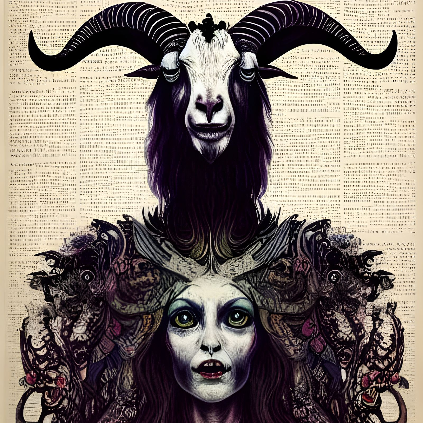 Baphomet Goat Goddess in Detailed Encaustic Painting