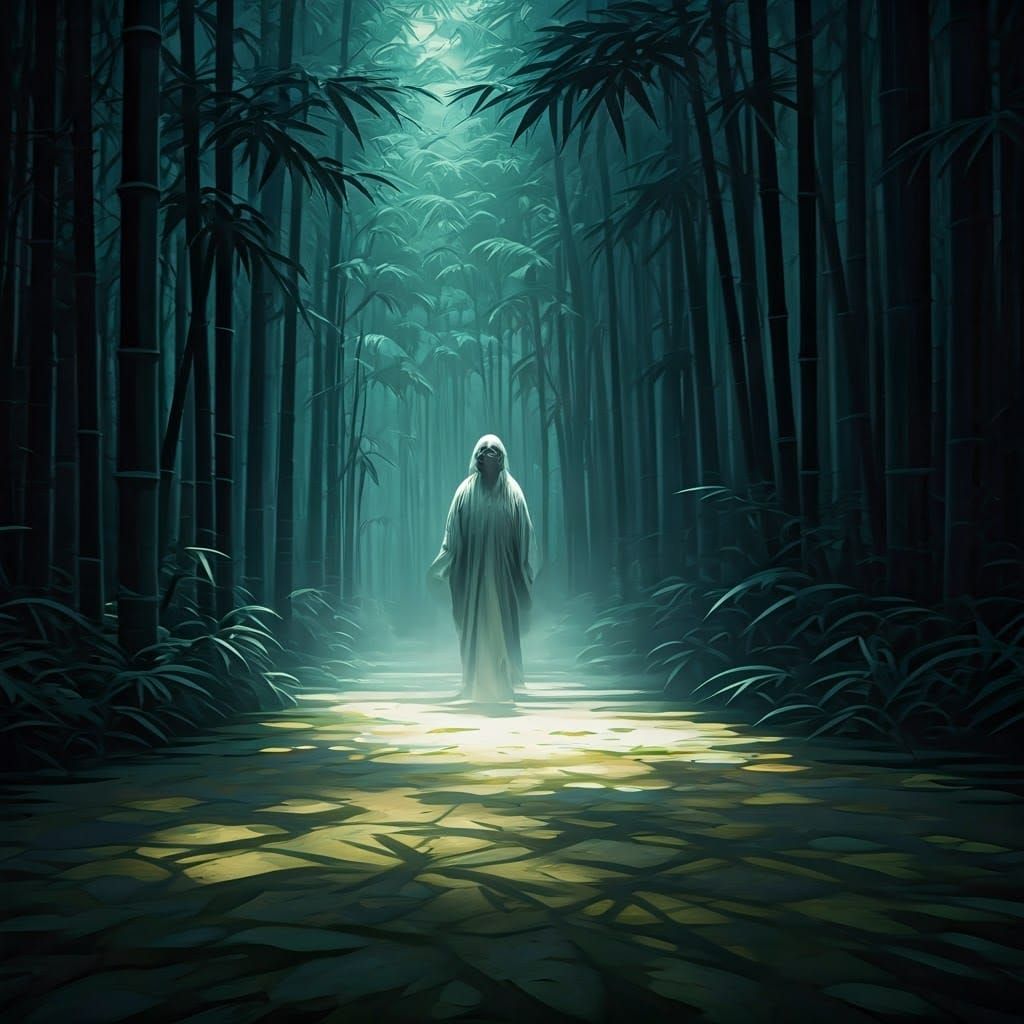 Ethereal Encounter in a Mystical Bamboo Forest