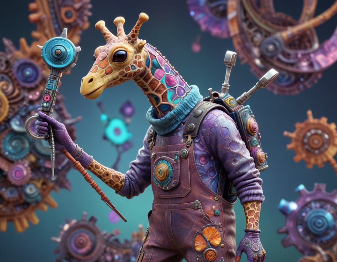 Mechanic Giraffe Snail Hybrid in Vibrant Bismuth Fractals