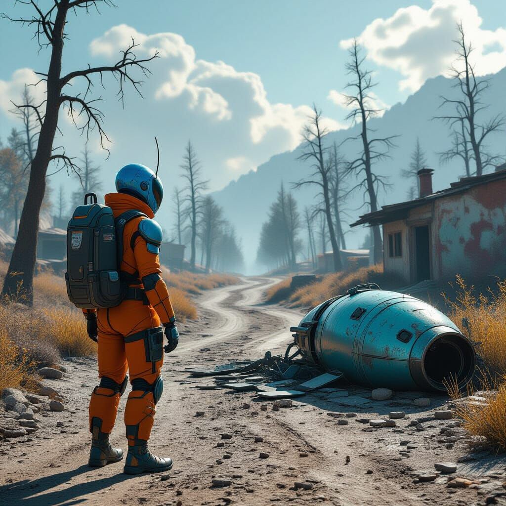 Mantis Alien Shock Amidst Ruined Compound