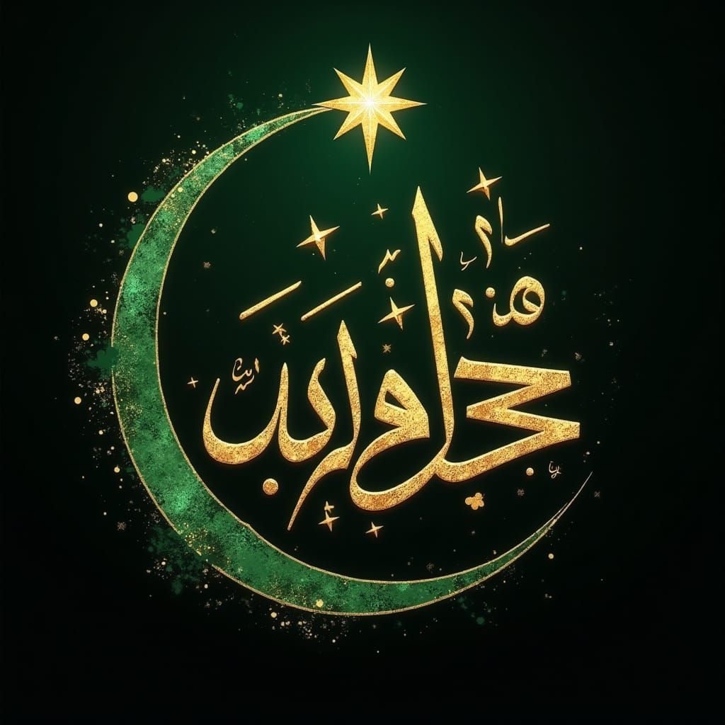 Elegant Arabic Calligraphy in Golden and Emerald Hues
