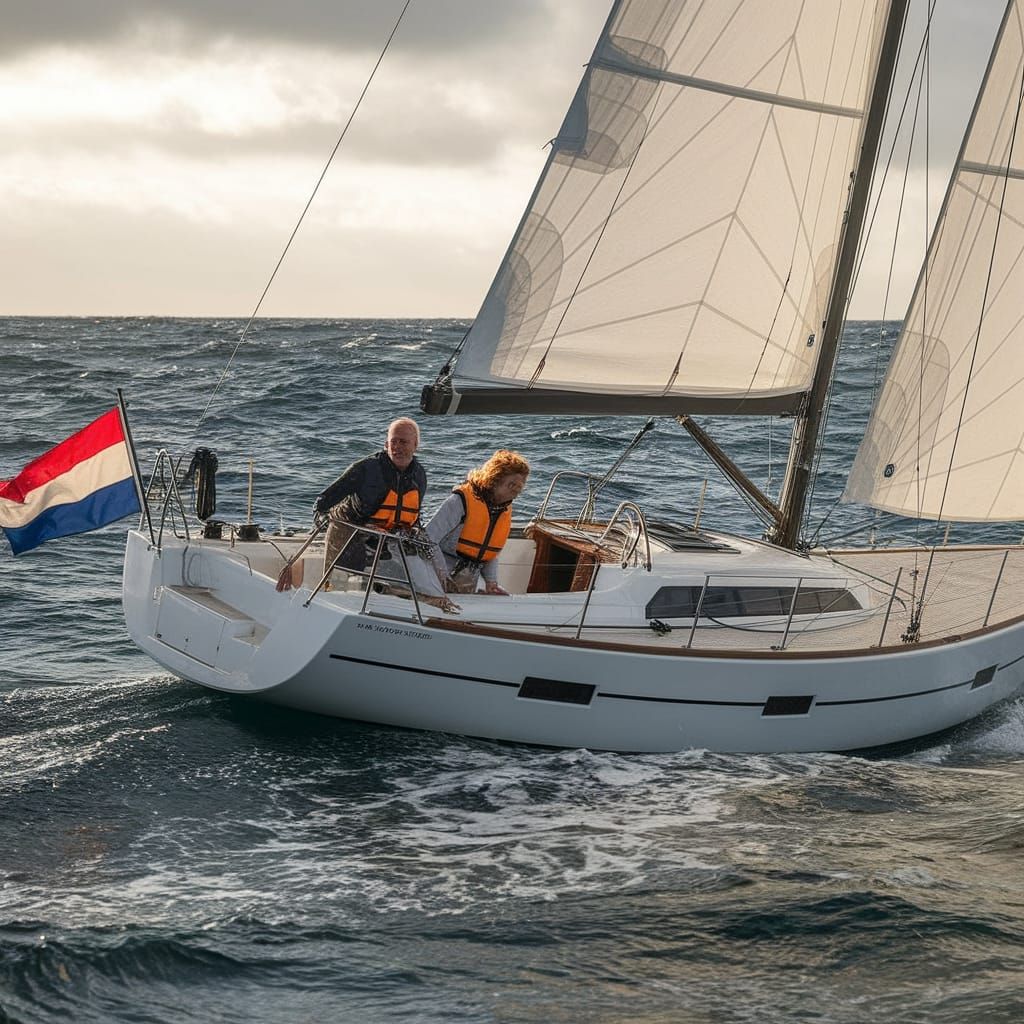 Sleek Sailing Cruiser in Turbulent Seas