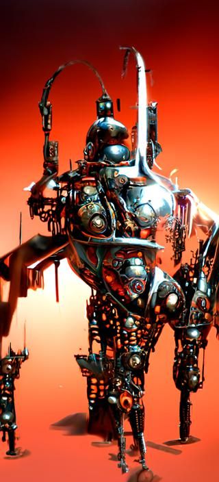 Colorful Ancient Samurai Android Robot Concept Art