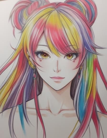 Anime Waifu Portrait: Amateur Multicolor Fan Art