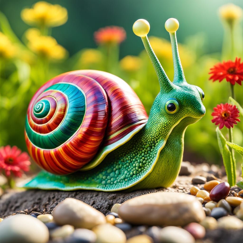 Cartoon Snail's Garden Adventure in Watercolor Style