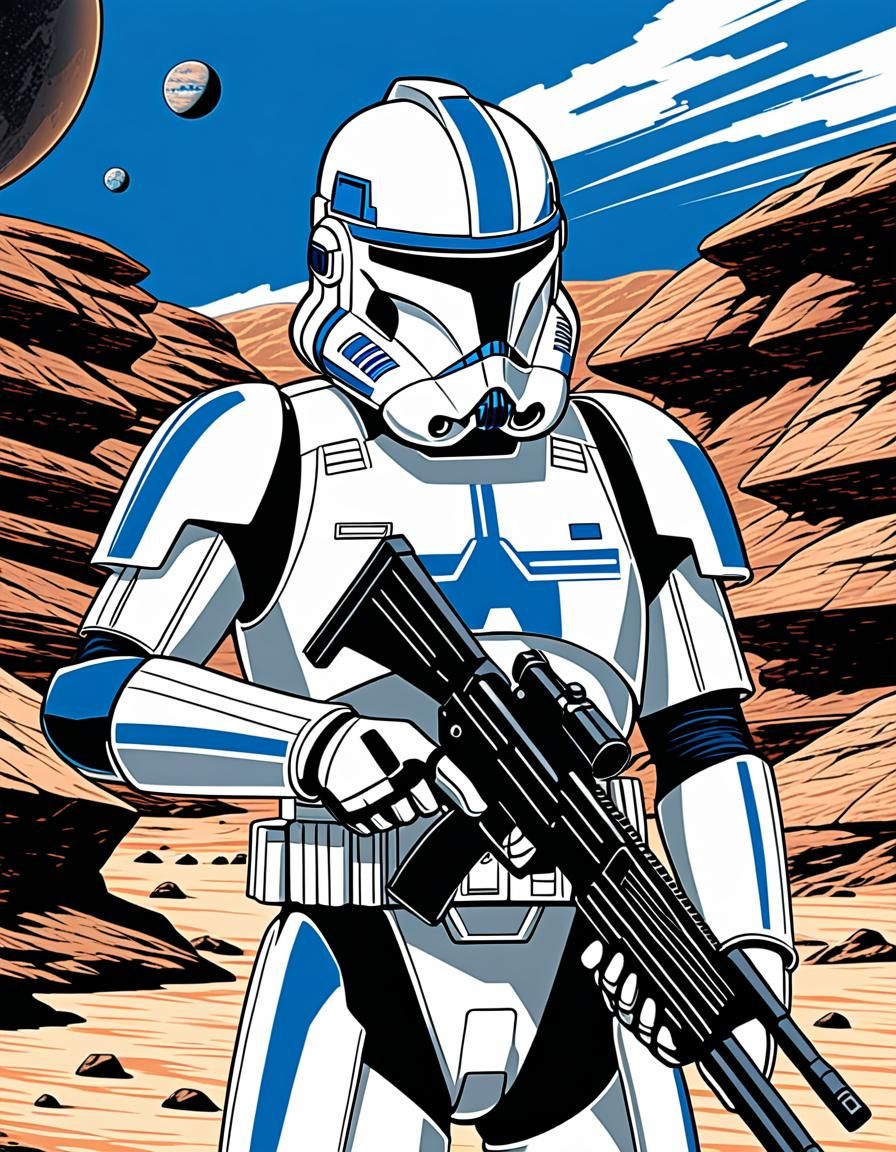 Detailed Line Art Portrait of a Clone Trooper
