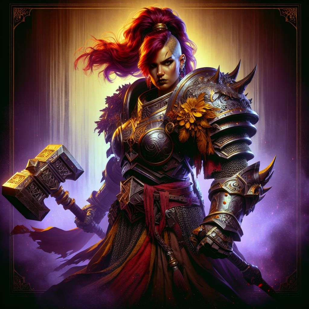 Fierce Dwarf Battle Cleric in Dark Fantasy Setting