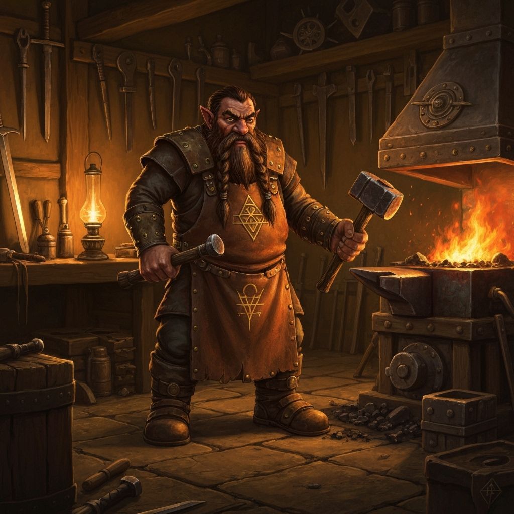 Dwarf Blacksmith in Dark Fantasy Workshop