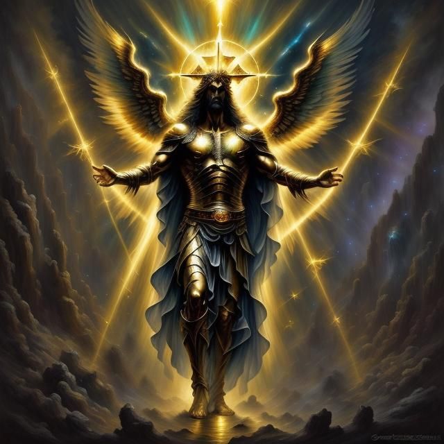 Godly Figure at Cave Entrance in Bronze Style