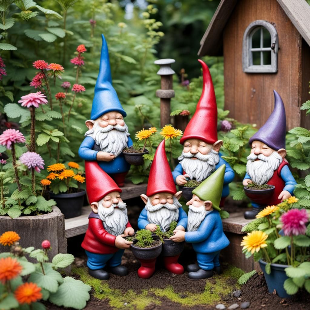Gnomes Gardening Illustration Style