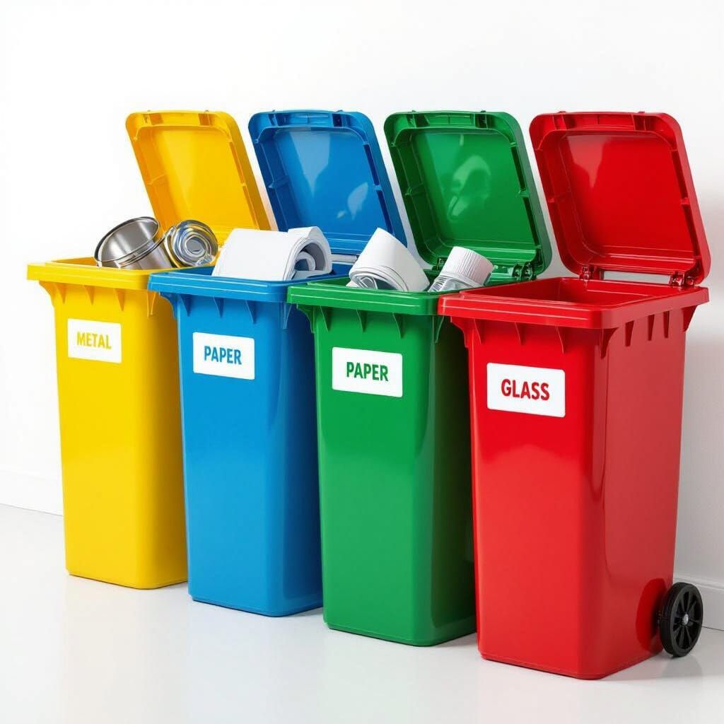 Vibrant Recycling Bins Labeled for Waste Sorting