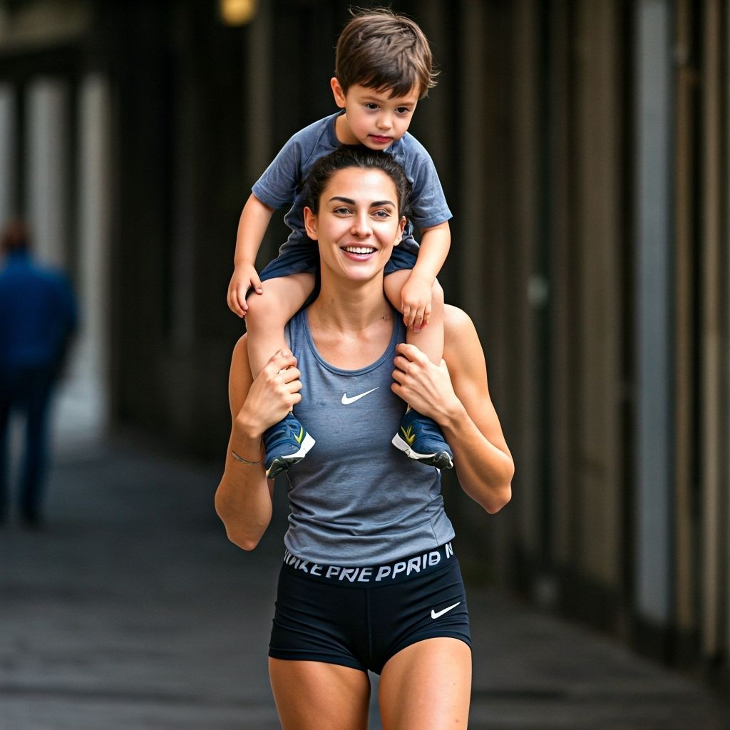 Italian Mother Carries Son in Candid Photorealistic Style