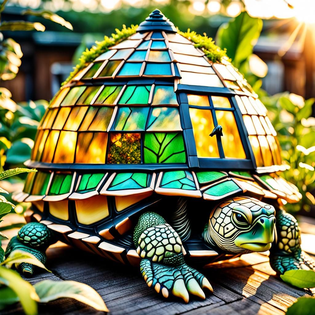 Turtle Eco-House with Fractal Garden in Cubist Style