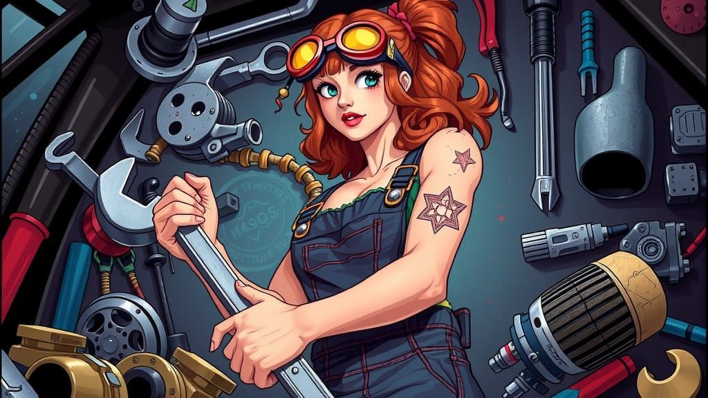 Goddess of Car Repair in Digital Painting Style