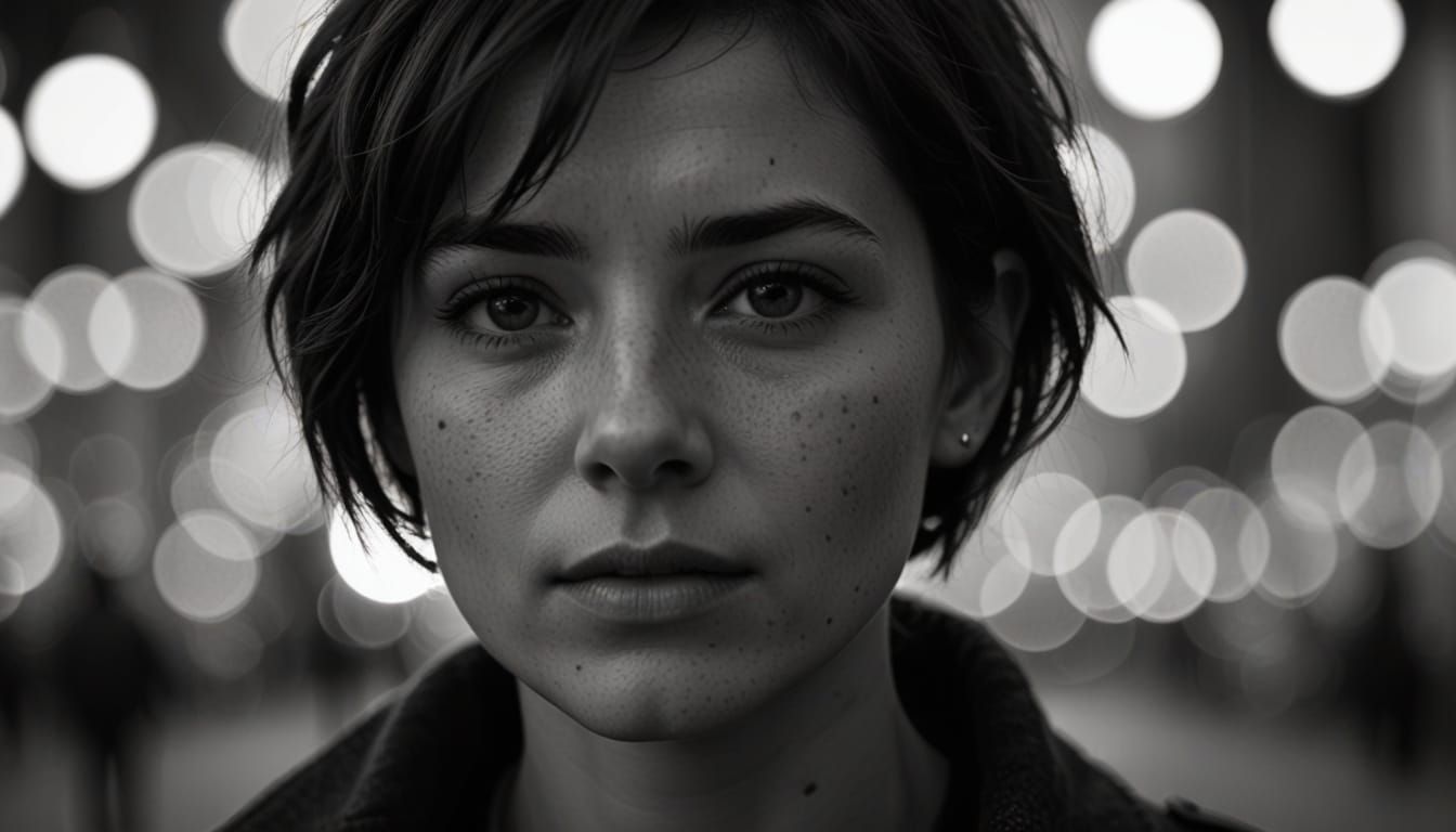 Monochrome Cinematic Close-Up of Woman