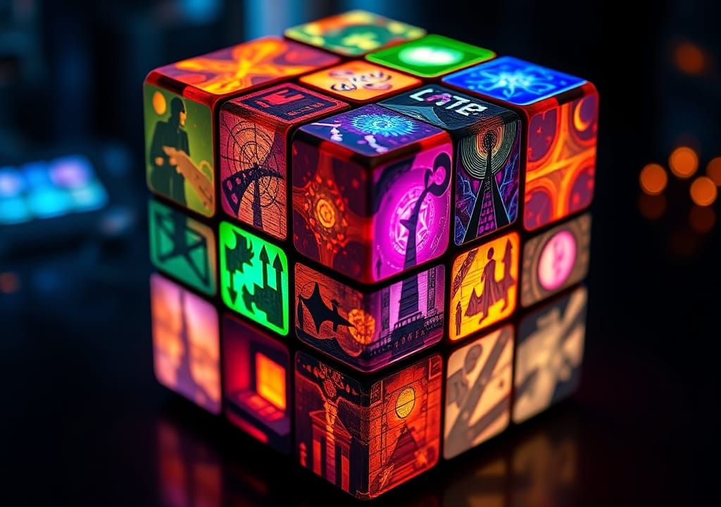Glowing Rubik's Cube with Futuristic Art Studios