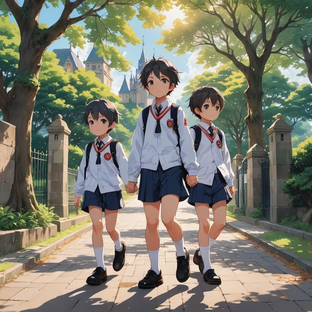 Anime Style: Two Boys Walking to School