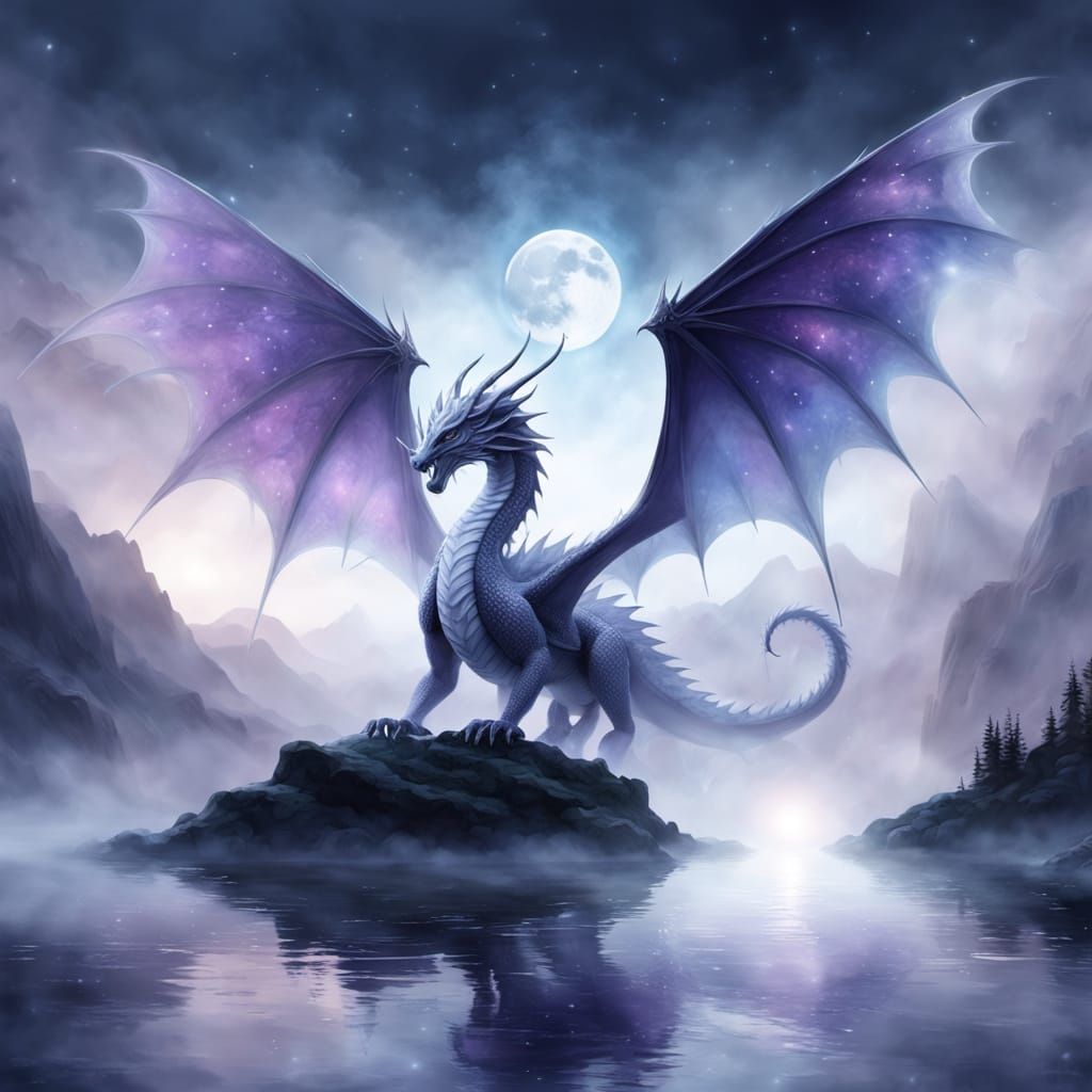 Celestial Dragon by Misty Lake, Ethereal Moonlight Wings