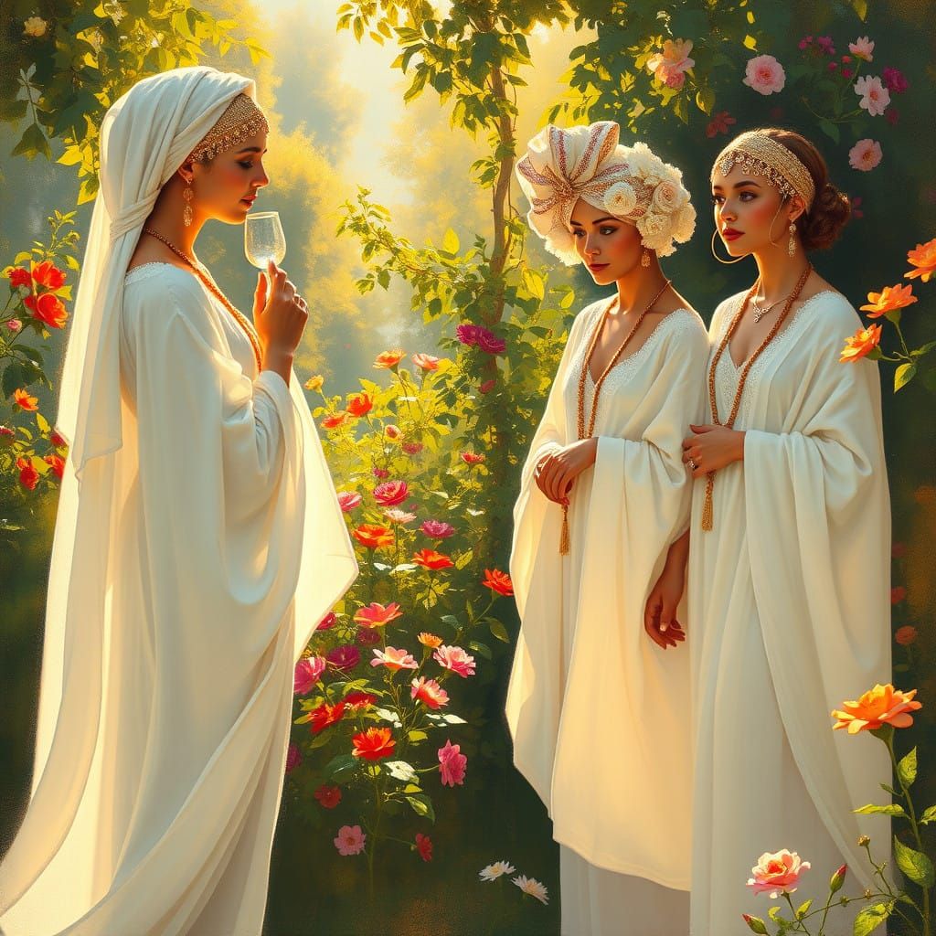 Women in Elegant Serenity, in Impressionist Style