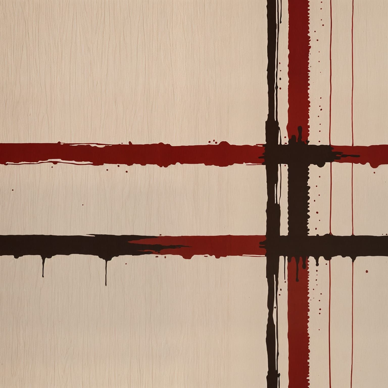 Blood Red Grid on Beige Canvas