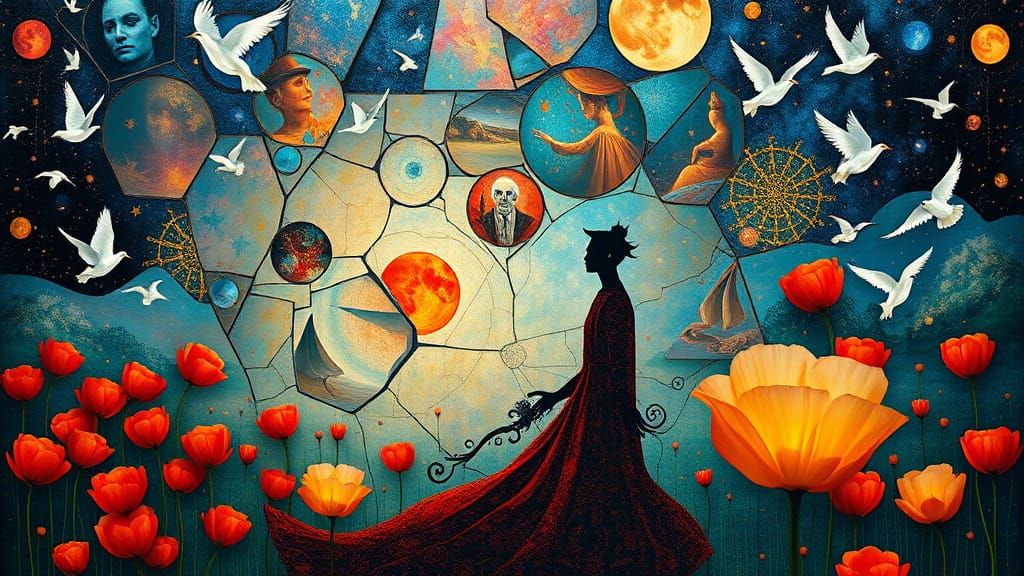 Surreal Figures with Tulips in Klimt-Inspired Style