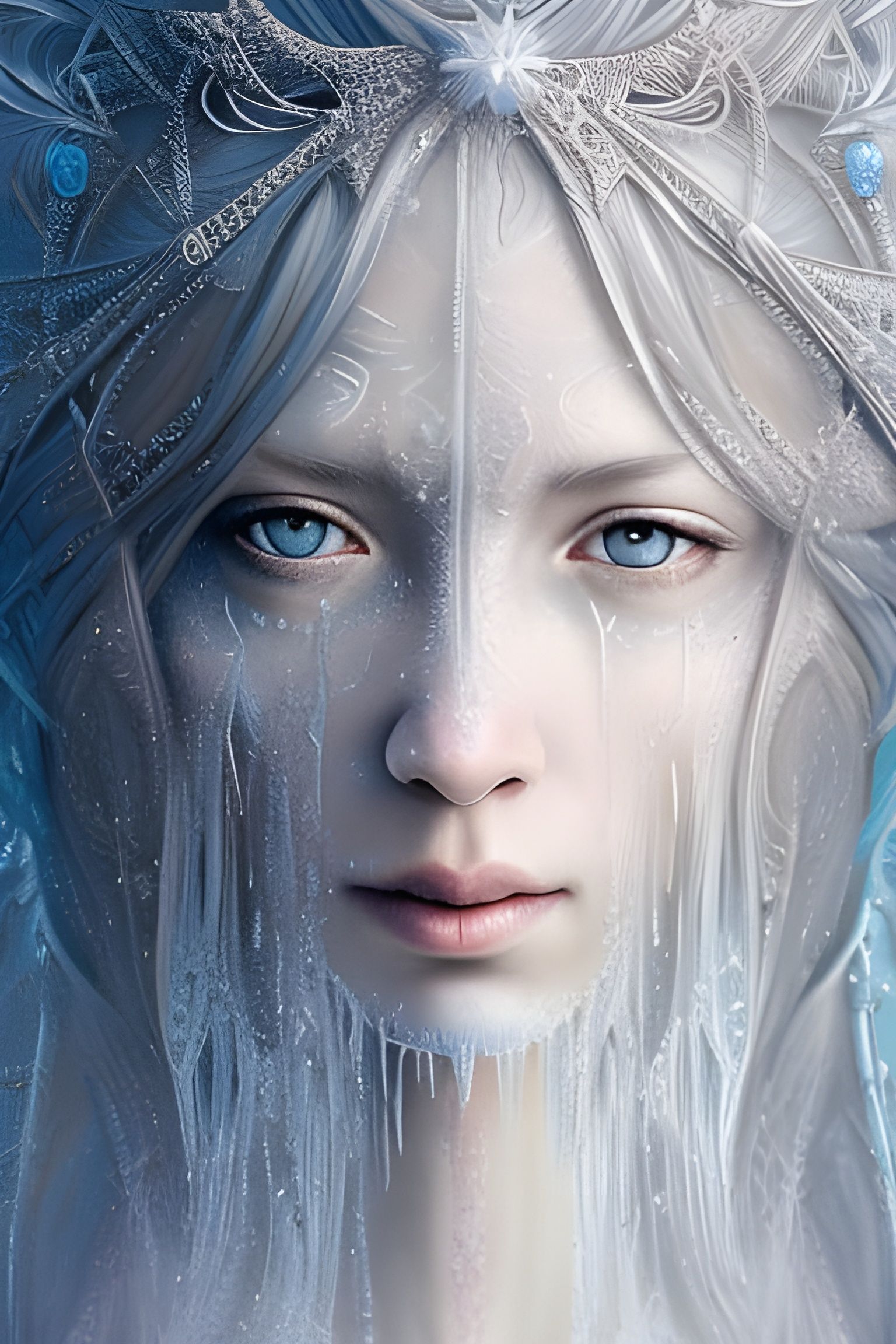 Icy Winter Horse Goddess Portrait in Hyperdetail