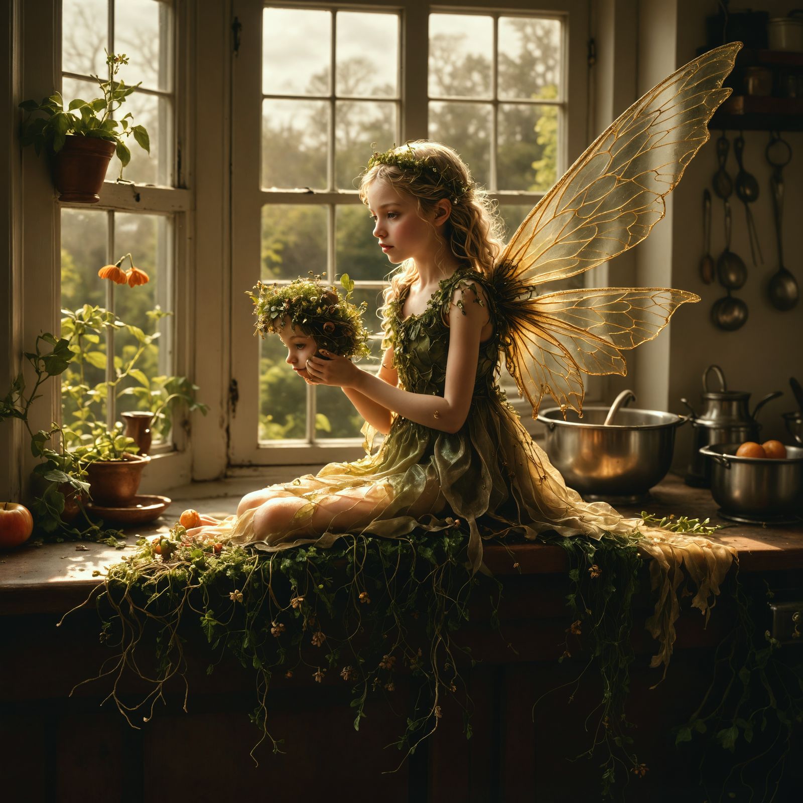Fairy on Windowsill in Macro Photography Style
