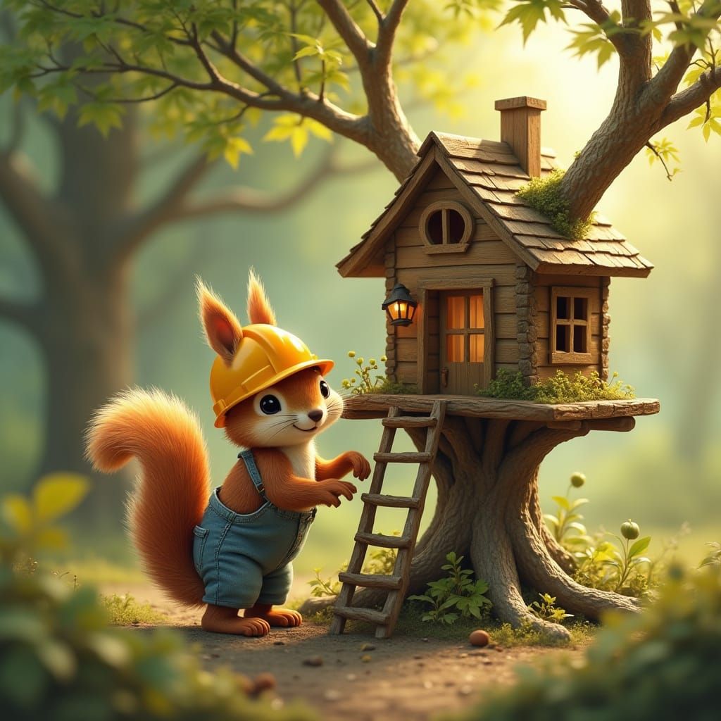 Squirrel Constructor Builds Whimsical Treehouse