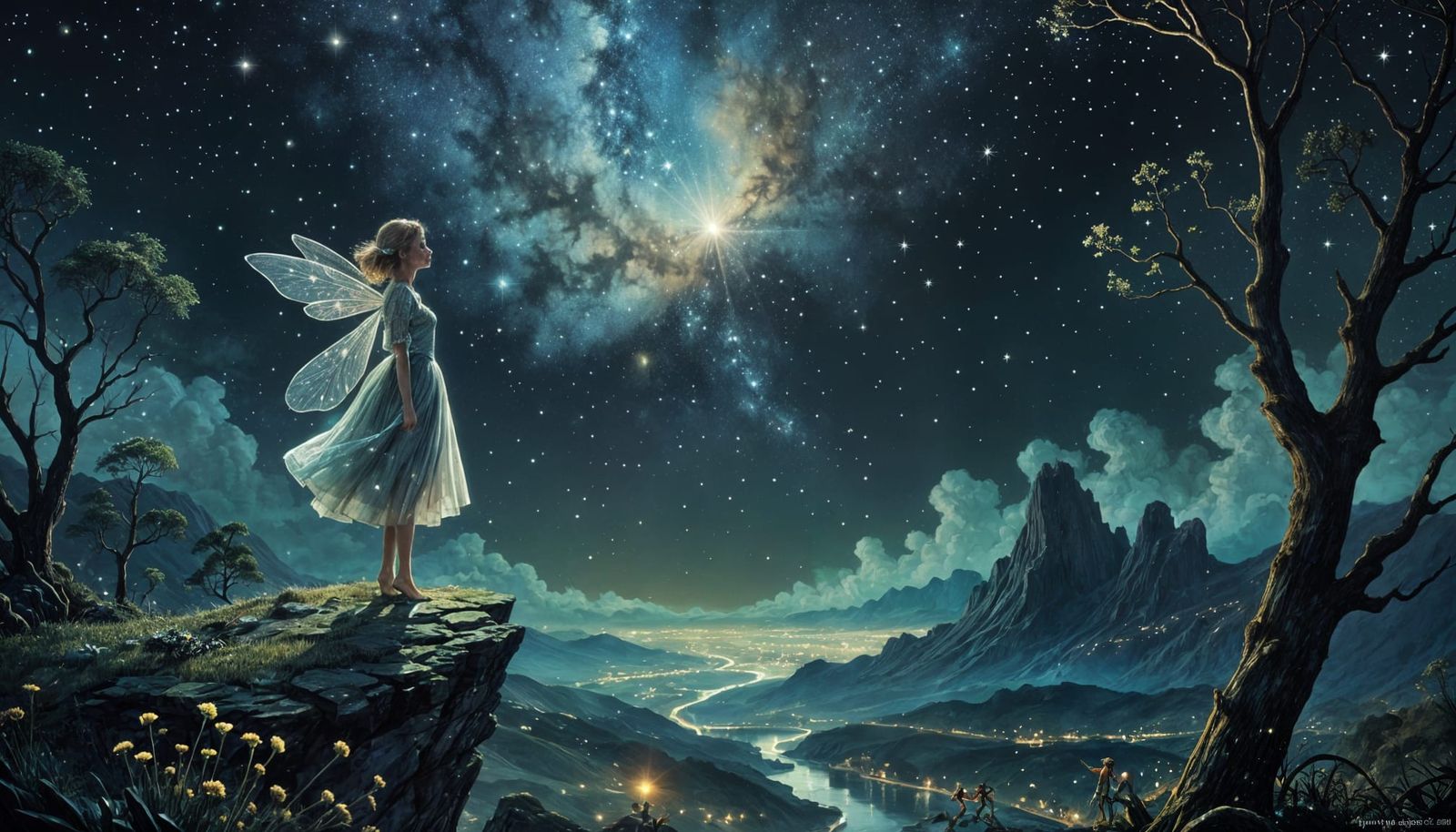 Fairy Gazing at Starry Sky by Master Illustrators